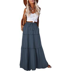 Women's Casual High Waist Tiered Paisley Print Long Maxi Skirt with Pockets